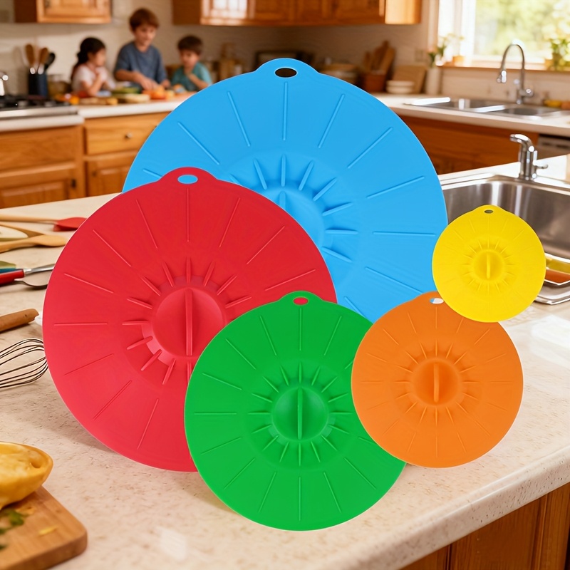 Commercial Kitchen Pans - 5-Piece Silicone Lids, Heat-Resistant Microwave Splash-Proof
