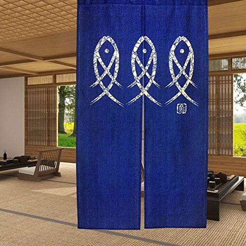 Commercial Kitchen Canopy - Ancient Character Fish Japanese Noren Curtain